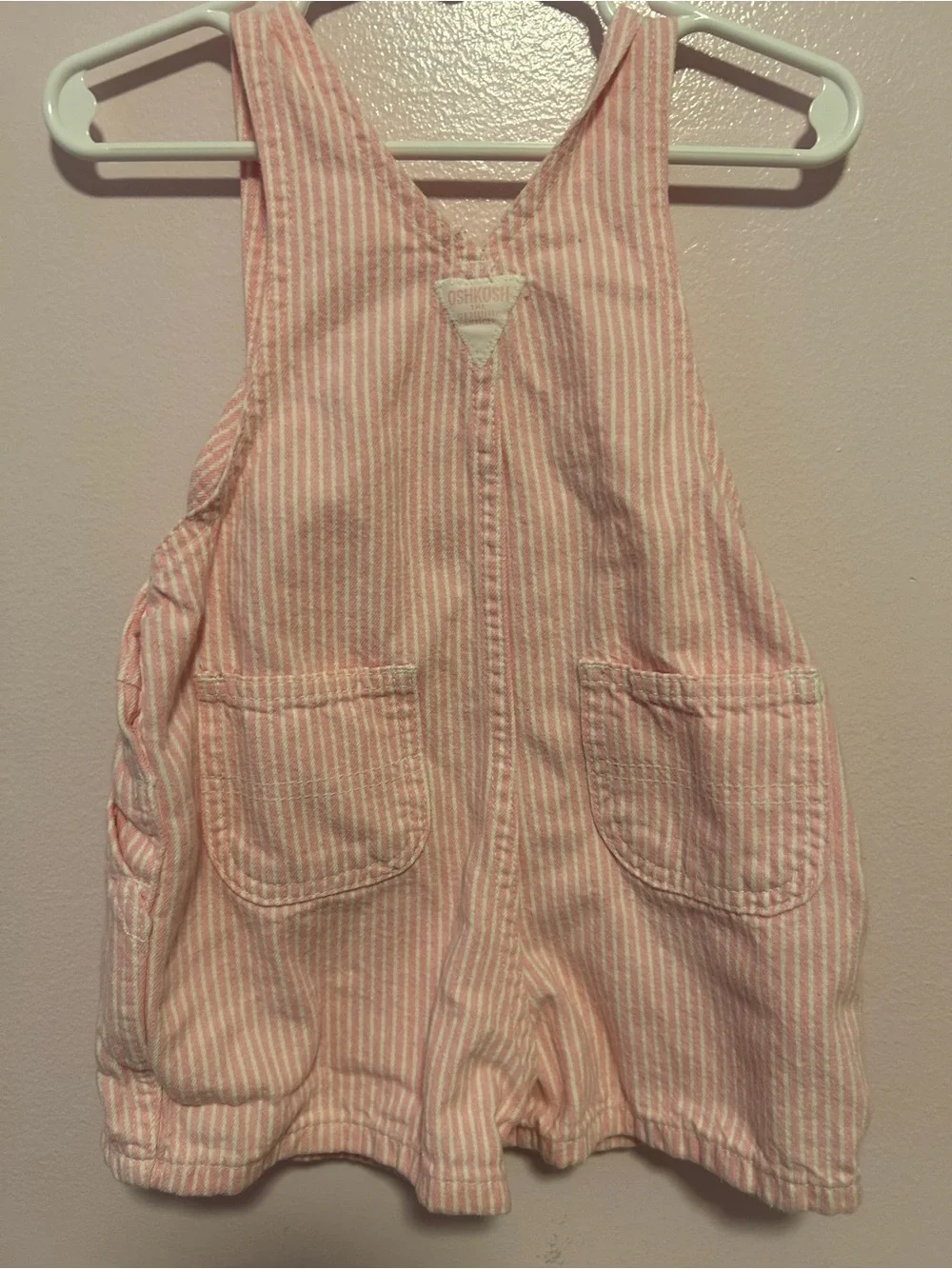 Vintage OshKosh B'gosh Light Pink Striped Girls Shortalls Sz 18 Mo